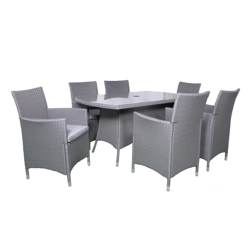 Nevada Rattan 6 Seater Rectangular Set - Grey