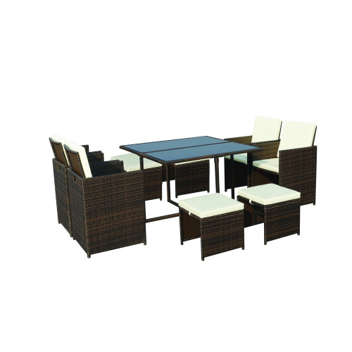 Cannes Brown Rattan 8 Seater Cube Set with 4 Chairs and 4 Footstools