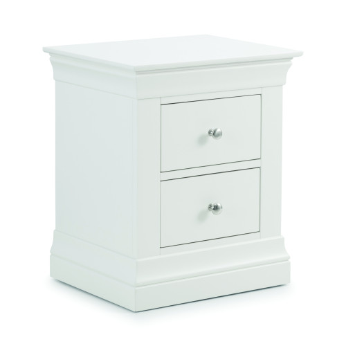 Clermont White Solid Pine 2 Drawer Bedside (D40 x W50 x H59cm)