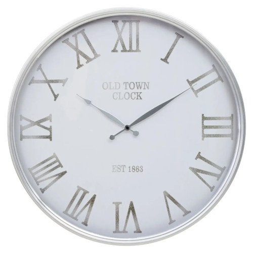 White & Silver Metal Roman Numeral Wall Clock (D5 x W60 x H60cmÂ )