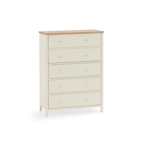 Coxmoor Ivory & Oak 5 Drawer Chest (D40 x W84 x H116cm)