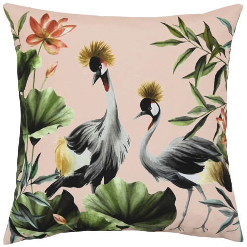 Evans Lichfield Cranes Outdoor Cushion 43 x 43cm - Blush/Forest
