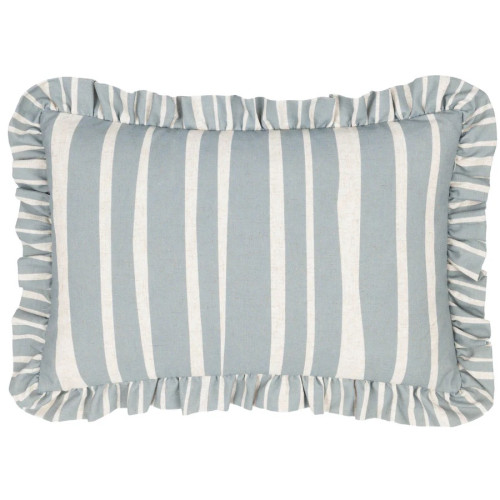 Furn Carmon Stripe Ruffle Polyester Filled Rectangle Cushion 40 x 60cm - Linen/Blue