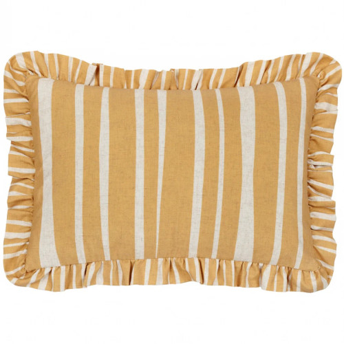 Furn Carmon Stripe Ruffle Polyester Filled Rectangle Cushion 40 x 60cm - Linen/Ochre