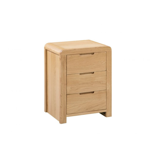 Curve Oak 3 Drawer Bedside (D38 x W45 x H61cm)