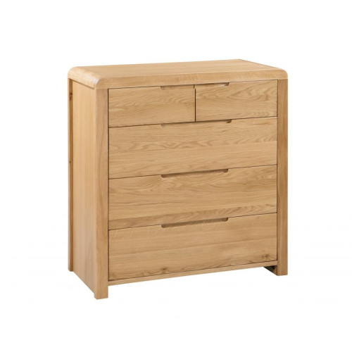 Curve Oak 3+2 Drawer Chest (D44 x W85 x H92cm)