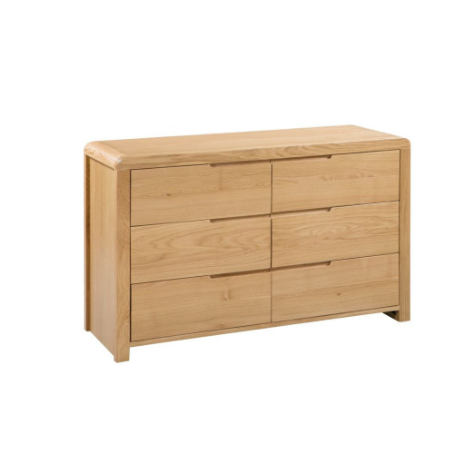 Curve Oak 6 Drawer Chest (D44 x W130 x H76cm)