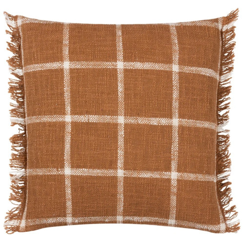 Yard Beni Woven Cotton Tassled Frinted Trim Polyester Filled 45 x 45cm - Ginger/Natural