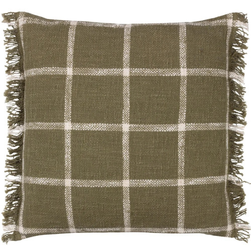 Yard Beni Woven Cotton Tassled Frinted Trim Polyester Filled 45 x 45cm - Moss/Natural