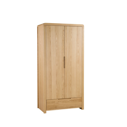 Curve Oak 2 Door and 1 Drawer Wardrobe (D52 x W93 x H190cm)