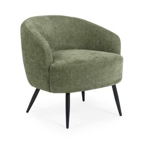 Dahlia Olive Green Linen Upholstered Accent Chair with Black Metal Legs (H75 x W74 x D72cm)