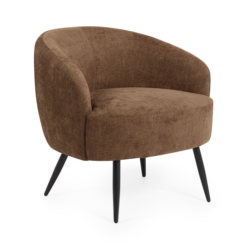 Dahlia Rust Brown Linen Upholstered Accent Chair with Black Metal Legs (H75 x W74 x D72cm)