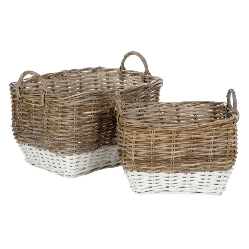 Set of 2 Natural Rattan Rectangle Storage Baskets (D41 x W55 x H40cm)