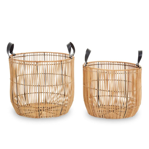 Set of 2 Eco Friendly Natural Rattan Baskets 35 x 40 x 40cm