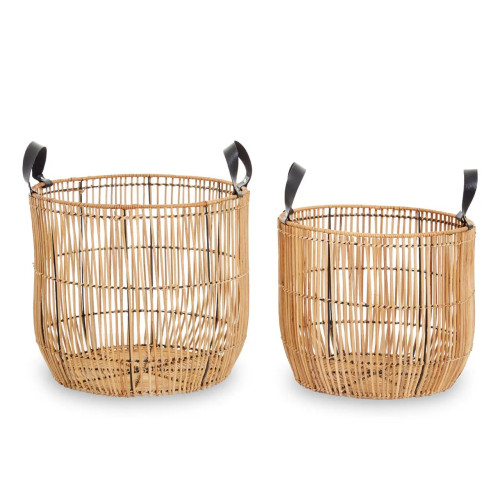Set of 2 Eco Friendly Natural Rattan Baskets (D40 x W40 x H35cm)
