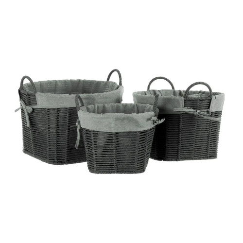 Set of 3 Grey Rattan Weave Round Storage Baskets (H25 x L35 x W38cm)