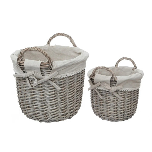Set of 2 Grey Rattan Nesting Baskets 25 x 30 x 30cm