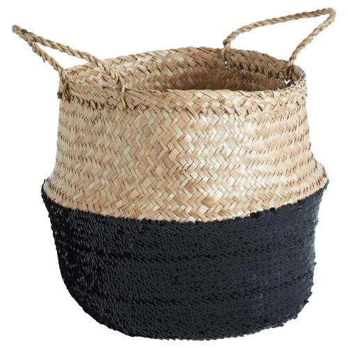 Black Sequin Natural Seagrass Basket 32 x 35 x 35cm