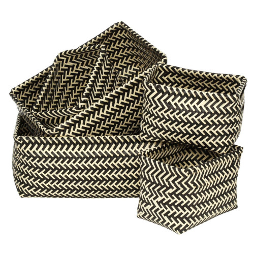 Set of 5 Nautical Black and White Woven Storage Baskets (H16 x W35 x D25cm)
