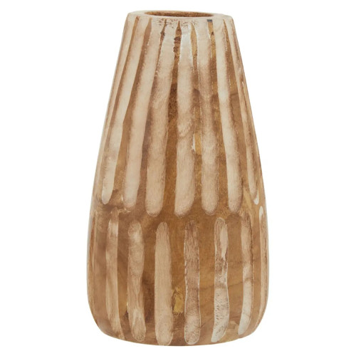 Engraved Detail Natural Wooden Vase (D14 x W14 x H28cmÂ )