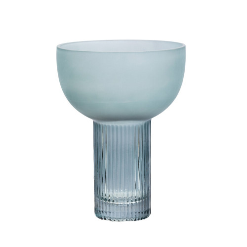 Light Blue Smooth & Ribbed Glass Vase (D15 x W15 x H20cm)