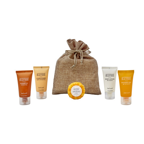 Hessian Bag Toiletries Welcome Pack (Box of 50) - Essentiel Elements Bathe Tube