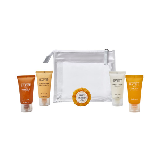 Zipped Bag Toiletries Welcome Pack (Box of 50) - Essentiel Elements Bathe Tube