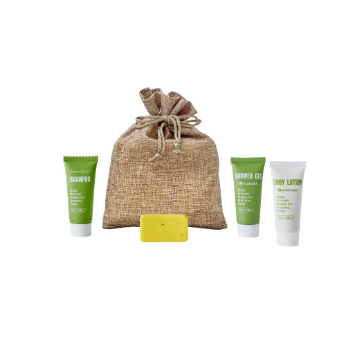 Hessian Bag Toiletries Welcome Pack (Box of 50) - Greener Lifestyle Tube