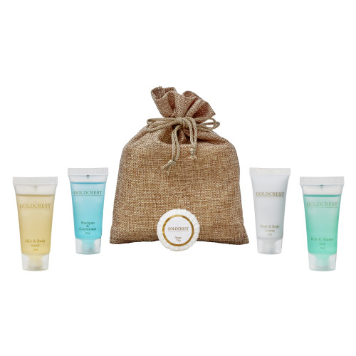 Hessian Bag Toiletries Welcome Pack (Box of 50) - Goldcrest