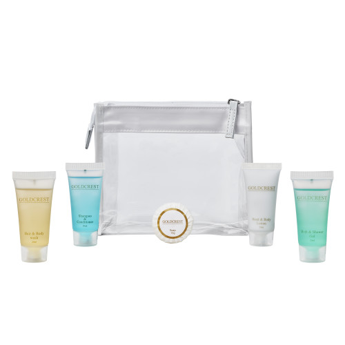 Clear & White Zipped Bag Toiletries Welcome Pack (Box of 50) - Goldcrest