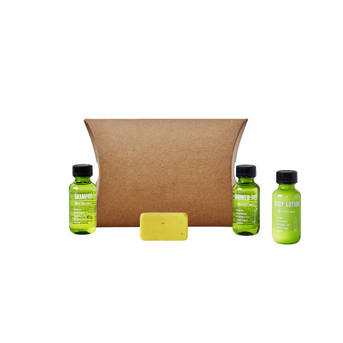 Kraft Pillow Box Toiletries Welcome Pack (Box of 50) - Greener Lifestyle Bottle