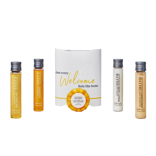 Dale Leisure Branded Tunnel Toiletries Welcome Pack (Box of 56) - Essentiel Elements Bathe Bottle