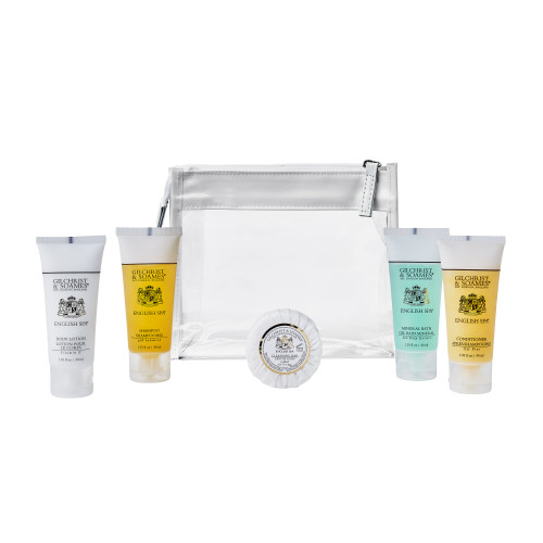 Clear & White Zipped Bag Toiletries Welcome Pack (Box of 50) - Gilchrist & Soames English Spa Tube