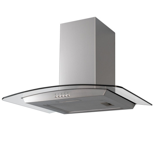 SIA Freestanding Curved Glass Cooker Hood with Chimney Extractor Fan (H43-80 x W70 x D45cm) - Stainless Steel