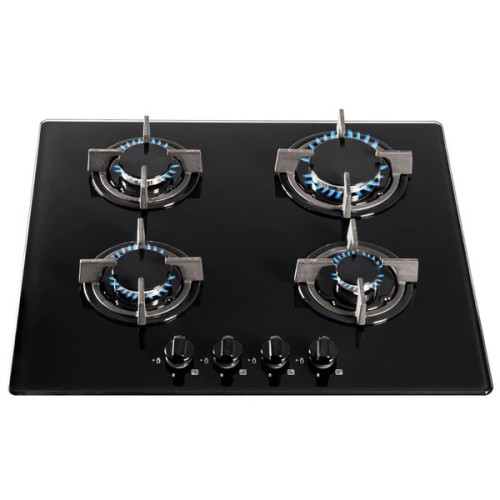 SIA Integarted Gas 4 Burner Hob with Front Controls (H9.5 x W58 x D51cm) - Black Glass