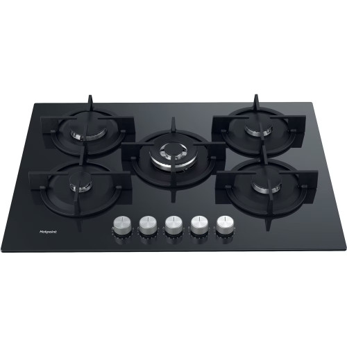 Hotpoint Intergrated Gas 5 Burner Hob with Front Controls (H5.1 x W73 x D51cm) - Black Glass