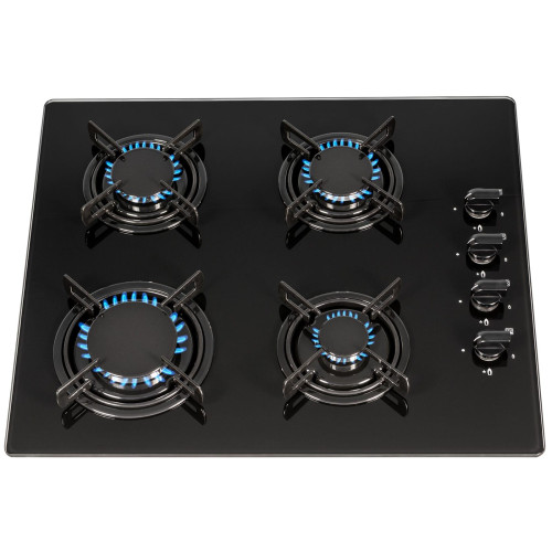 SIA Integarted Gas 4 Burner Hob with Side Controls (H3 x W58 x D50cm) - Black Glass