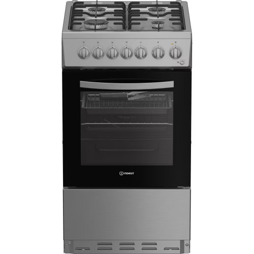 Indesit Freestanding Dual Fuel Single Cooker with Gas Plate Hob (H85 x W50 x D60cm) - Stainless Steel