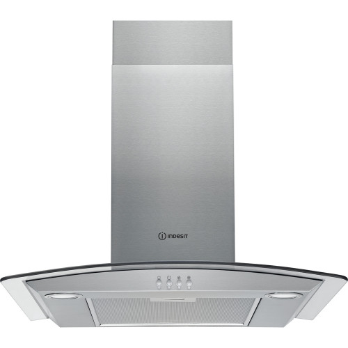 Indesit Freestanding Curved Glass Cooker Hood with Chimney Extractor Fan (H113 x W60 x D45cm) - Stainless Steel