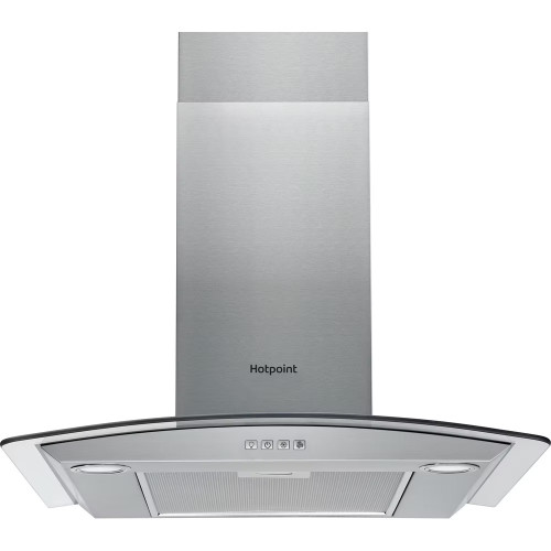 Hotpoint Freestanding Curved Glass Cooker Hood with Chimney Extractor Fan (H113 x W60 x D45cm) - Stainless Steel