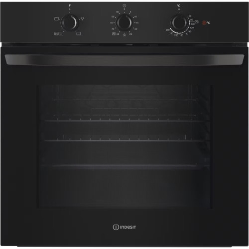 Indesit Integrated Single Electric Fan Oven with 3 Dial Timer (H59.5 x W59.5 x D55.1cm) - Black