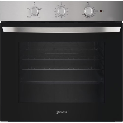 Indesit Integrated Single Electric Fan Oven with 3 Dial Timer (H59.5 x W59.5 x D55.1cm) - Stainless Steel