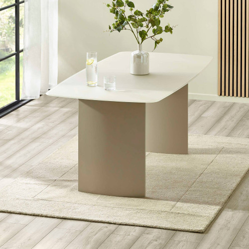 Element Matte Cream Rectangular Glass Dining Table (H76 x W180 x D90cm)