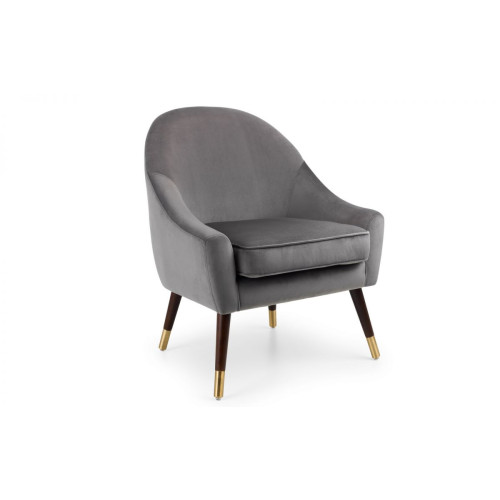 Elliot Grey Velvet Fabric with a Gold Tipped Legs Arm Chair (D73 x W73 x H88cm)