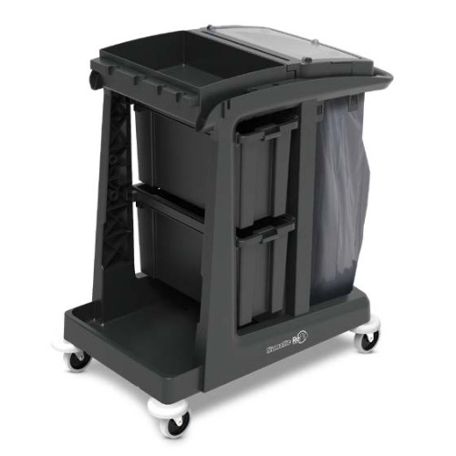Numatic VersaCare Eco-Matic Trolley with Single Waste Bin, Lockable Deep Storage Drawers and Top Storage Tray
