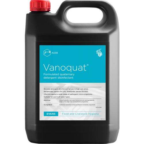 Evans Vanodine Food Processing Vanoquat Formulated Quatenary Detergent Disinfectant 5 litre (Box of 2)