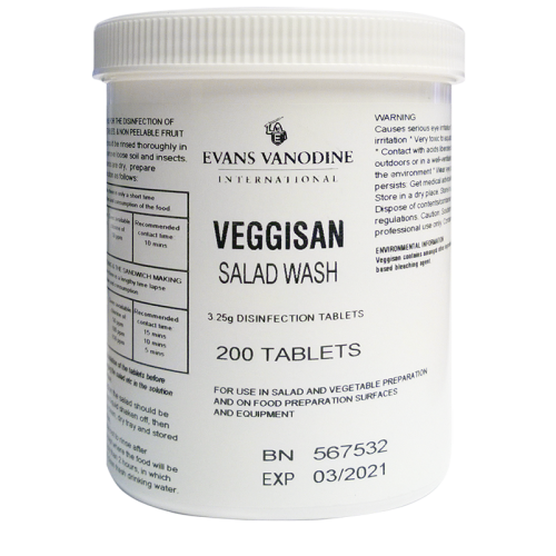 Evans Vanodine Disinfectant Veggisan Salad Wash Disinfection Tablets 200 tablets (Box of 6)