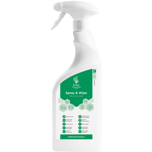 Evans Vanodine Hard Surface Cleaner Spray & Wipe Daily RTU Multi Task Cleaner 750ml (Box of 6)