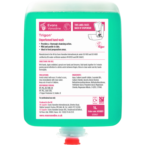 Evans Vanodine Hand Care & Dispensers Trigon Hand Wash Cartridge 1 litre (Box of 6)