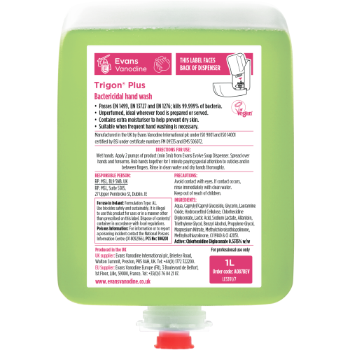 Evans Vanodine Hand Care & Dispensers Trigon Plus Bacterial Hand Wash Cartridge 1 litre (Box of 6)